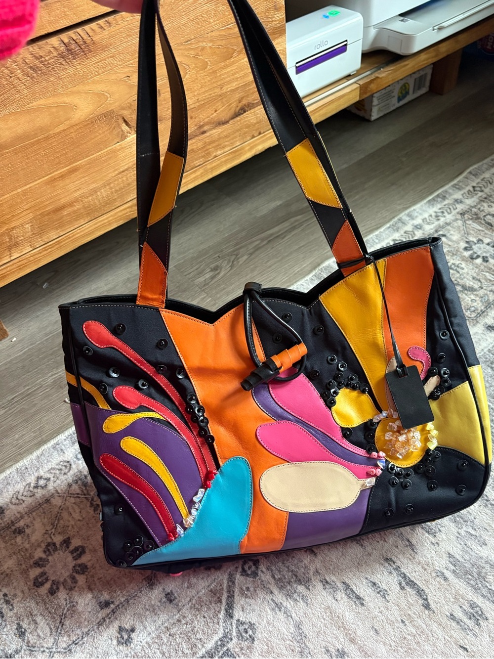 Vintage sharif studio leather colorful floral shoulder bag purse - Picture 13 of 16